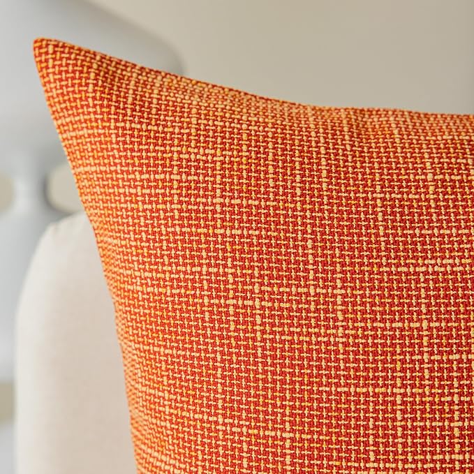 Kevin Textile Fall Pillow Cover Decor Lined Linen Throw Pillow Cases Cushion Cover Seasonal Autumn Pillow Covers for Chair, 18"x18"(2 Pack, Orange)