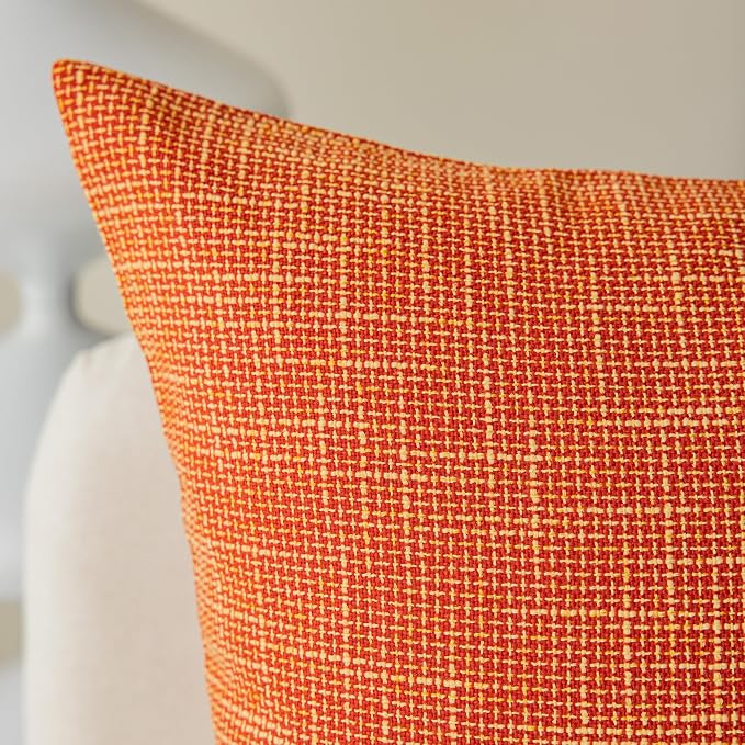 Kevin Textile Fall Pillow Covers Linen European Throw Pillow Sham Super Soft Star Autumn Decorative Cushion Cover for Bench, 20"x20" (50x50cm), Orange