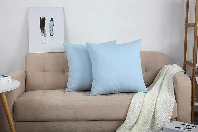 TangDepot Cotton Solid Throw Pillow Covers, 22" x 22" , Light Blue, 1 Count (Pack of 1) | 100% cotton, same-color zip, machine wash & air dry. For living room, bedroom, office, car. 42 colors, 326 sizes. Cover only.