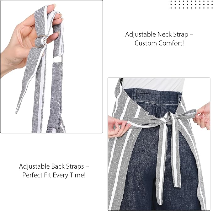Encasa XO Cotton Kitchen Aprons for Women & Men with Pocket & Towel Loop, Adjustable Neck & Back Strap for Cooking, Baking