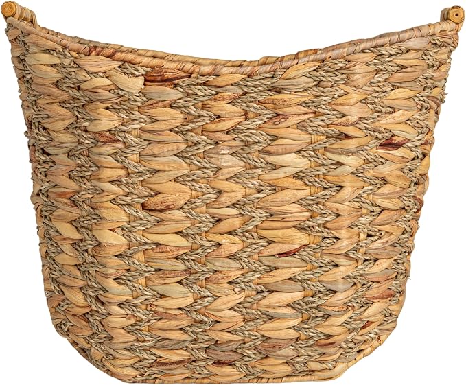 Household Essentials Water Hyacinth Seagrass Scoop Basket with Bamboo Handle, Natural