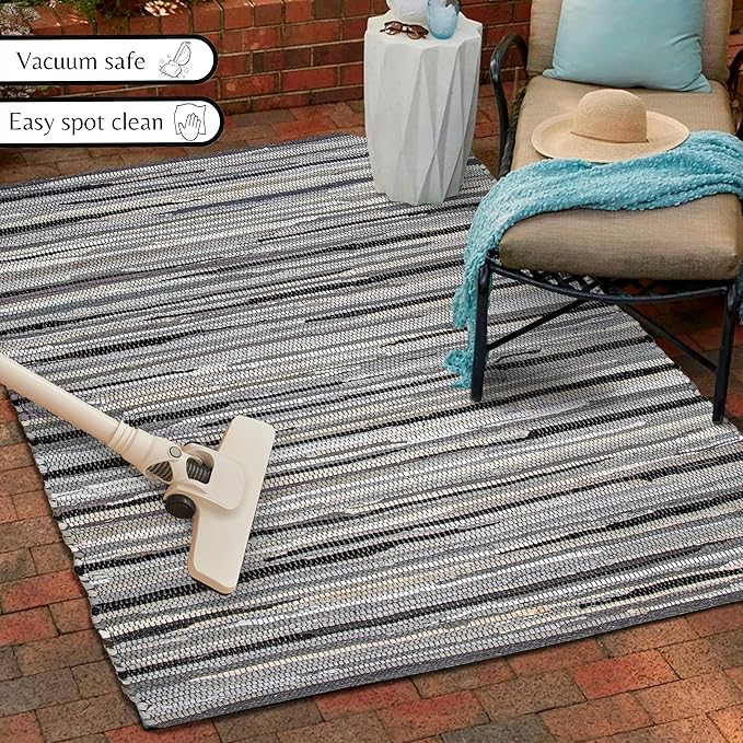 Ramanta Home Hand Woven 100% Cotton Rag Rug 3'x5' - Charcoal, Recycled Rugs, Boho Farmhouse Rugs for Living Room, Dinning Room, Kitchen, Entryway, Bedroom Rug - 36"x60"