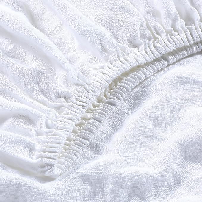 Sijo Stone Washed Organic French Linen Bed Sheet Set, GOTS Certified Organic, Best Cooling Linen Sheet Award by Sleep Foundation, 1 Flat Sheet Only (Snow, Full/Queen)