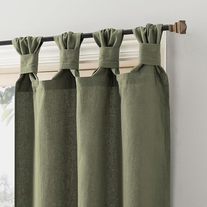 Archaeo Washed 100% Cotton Small Window Twist Tab Cafe Curtains, 52" x 45, Moss Green