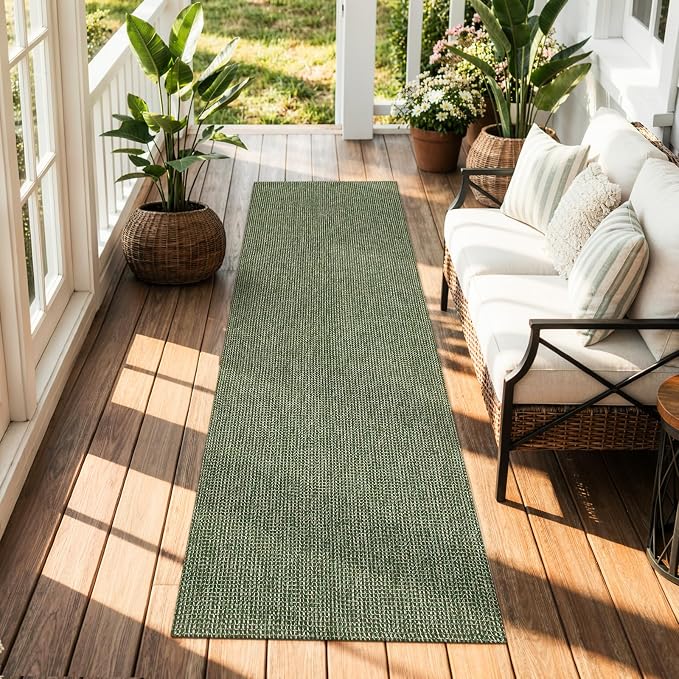 Uphome Kitchen Runner Rug, 2x6 Washable Boho Rug Runners for Hallways Non Slip, 6ft Low Pile Woven Cotton Modern Carpet Runners, Stain Resistant Bedroom Runner Rug for Hallway Entryway Entrance, Green