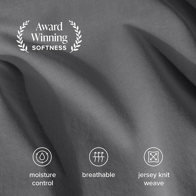 Bare Home 100% Organic Cotton Jersey Sheet Set, Ultra Soft, 100% Cotton - Sheet Set & Pillowcase - Deep Pocket Bed Sheets (Twin, Grey)