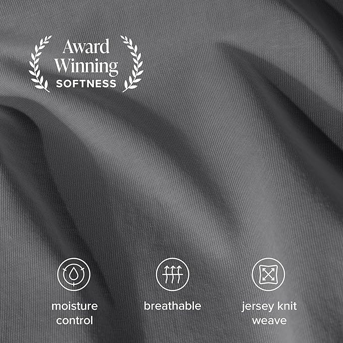 Bare Home 100% Organic Cotton Jersey Sheet Set, Ultra Soft, 100% Cotton - Sheet Set & Pillowcases - Deep Pocket Bed Sheets (Queen, Grey)
