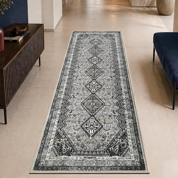 Keen Home Design 30"x84" Rug - Machine Washable Runner Rug with Non-Slip Backing, Ideal for Hallway, Entryway, Kitchen, Laundry Room - Vintage, Easy Clean, Durable, Low Pile Rug - (2'6" x 7')