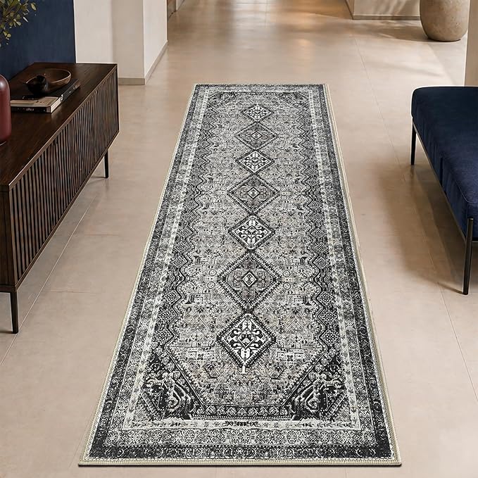 Keen Home Design 30"x144" Rug - Machine Washable Runner Rug with Non-Slip Backing, Ideal for Hallway, Entryway, Kitchen, Laundry Room - Vintage, Easy Clean, Durable, Low Pile - (2'6" x 12')
