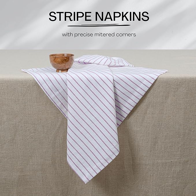 Burgundy Wine Stripe Cloth Dinner Napkins Set of 6, 18x18 Inch, 100% Cotton, Absorbent, Classic Striped Table Napkin for Wedding Receptions, Reusable for Everyday Table Use