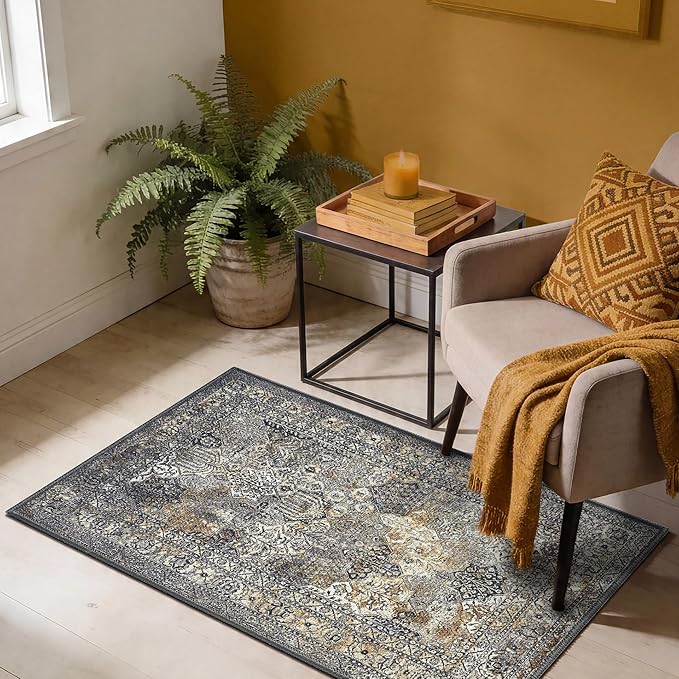 Keen Home Design 2x3 Rug - Machine Washable Entry Rug with Non-Slip Backing, Ideal for Enteryway, Kitchen, Bathroom, Laundry Room - Vintage, Easy Clean, Durable, Low Pile Rug - (2' x 3')