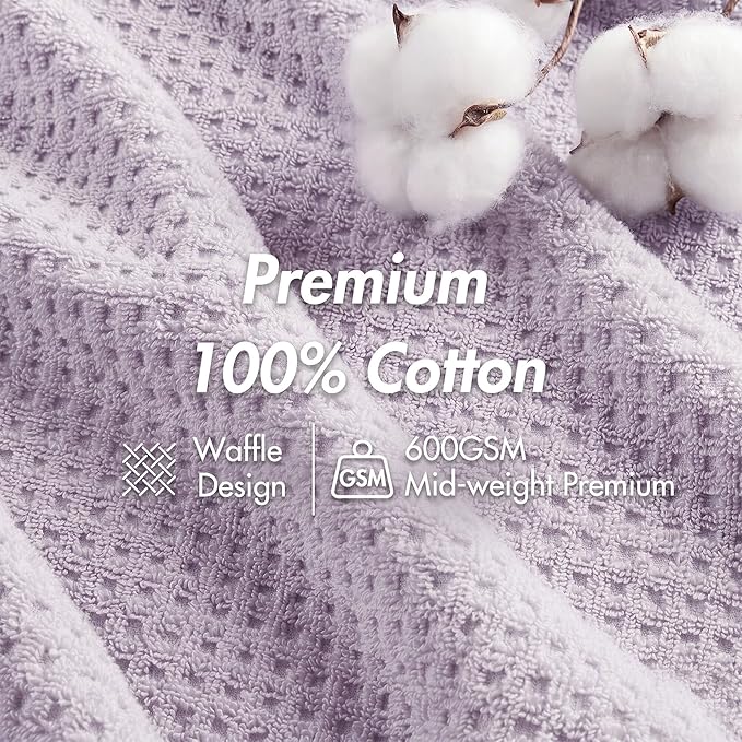 Madison Park Spa Waffle 100% Cotton Luxurious Towel Set, Premium Texture Waffle Weave, Highly Absorbent, Quick Dry, Hotel & Spa Quality Wash Clothes for Bathroom, Assorted Sizes, Lilac 6 Piece