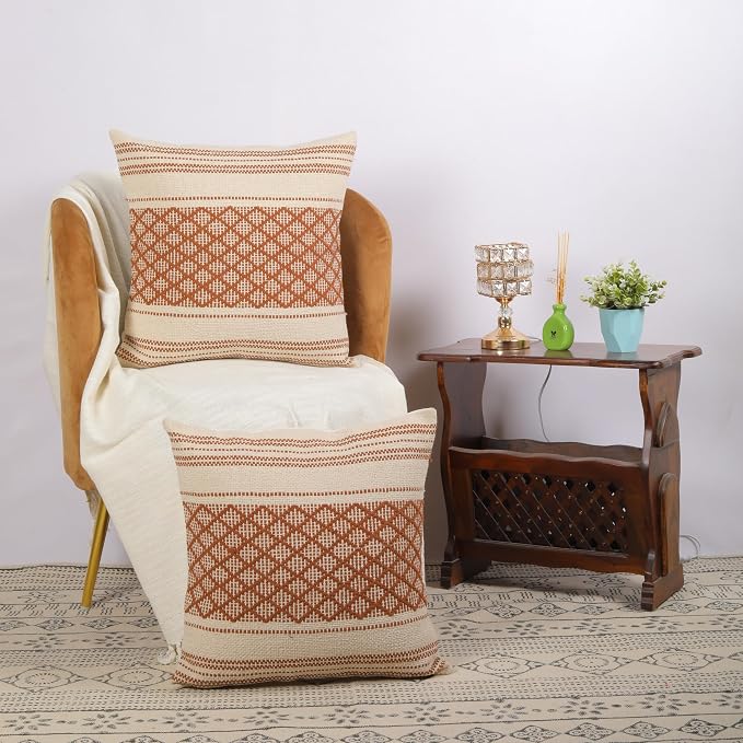 Trade Star Handloomed Decorative Throw Pillow Cases Set of 2 Cotton Cushion Covers Farmhouse Pillow Covers Premium Quality Pillow Shams for Home Decor 18x18 inches