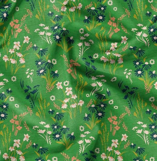 Soimoi Silky Satin Fabric Material, 1 Yard - 42" Inch Width, Green - Floral Print - Soft Shiny Fabric for Dress, Pillowcases, Pajamas, Evening Dress, DIY