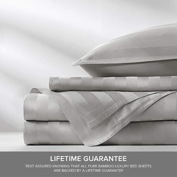 Pure Bamboo Twin Sheets, Genuine 100% Organic Viscose Derived from Bamboo Bed Sheet Set, Luxuriously Soft & Cooling, Double Stitching, 2 Year Quality Promise (Twin, Jacquard Silver)