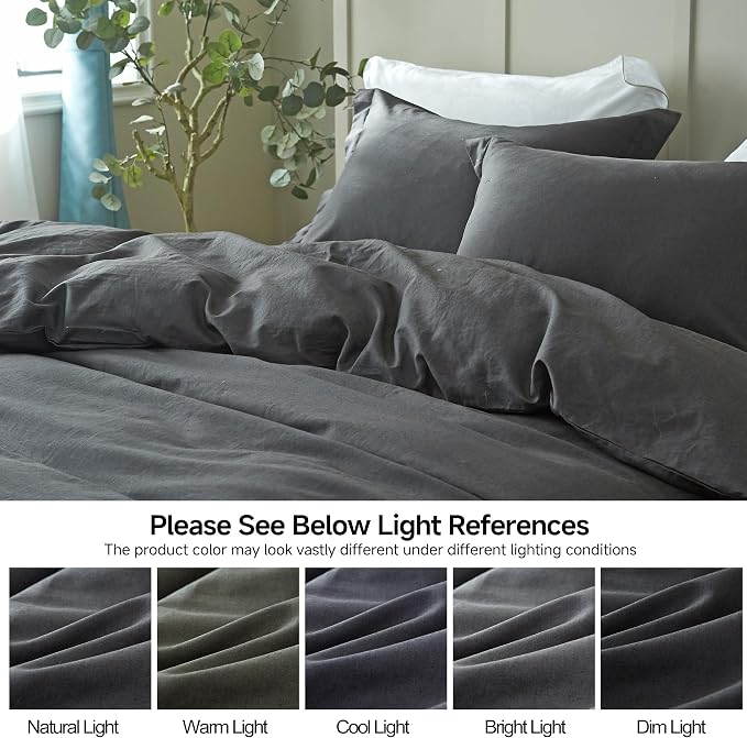 Simple&Opulence French Linen Duvet Cover Set 88" x 92"- 3 Pieces (1 Comforter Cover,2 Pillowcases)- Natural Flax Cotton Blend-Solid Color Breathable Farmhouse Bedding-Charcoal Grey, Queen