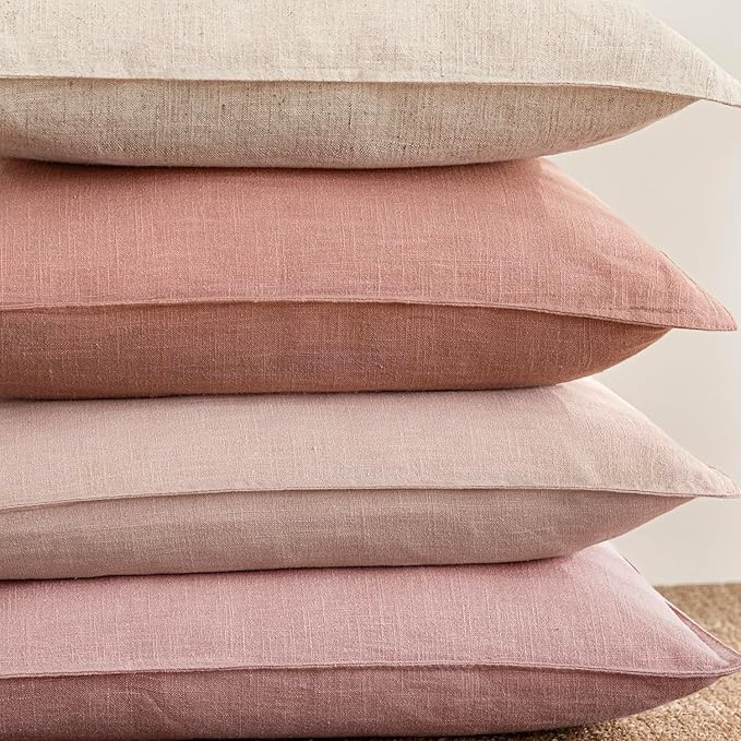 Foindtower Pack of 2, Decorative Linen Soild Throw Pillow Covers Soft Accent Euro Cushion Case Farmhouse Neutral Pillowcase for Chair Couch Sofa Bedroom Living Room Home Decor 20 x 20 Inch Coral Pink
