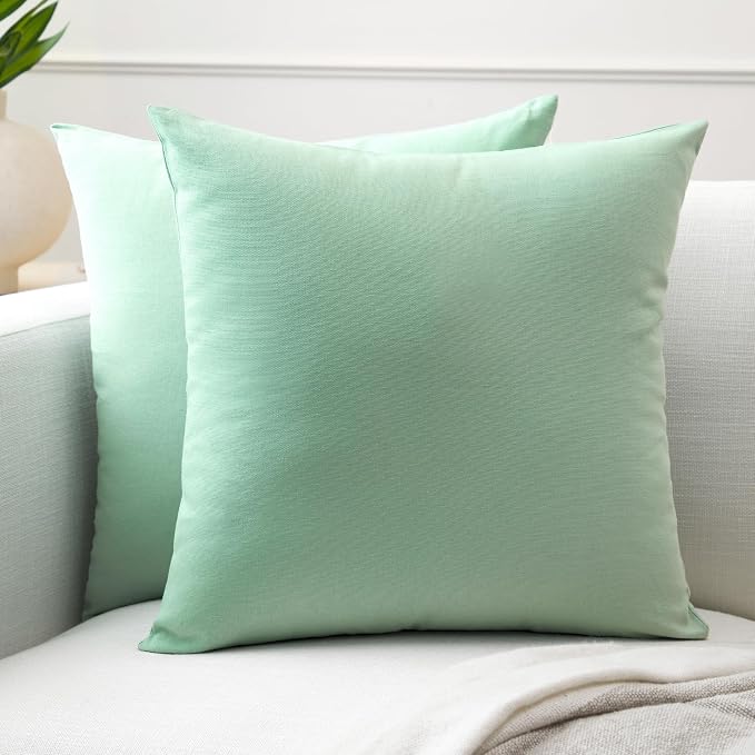 Encasa XO Throw Pillow Covers 20x20 in Set of 2 Mint Green | No Inserts | Cotton Pillow Covers for Living Room, Bed, Sofa, Couch | Decorative Cushion Covers with Improved Zipper