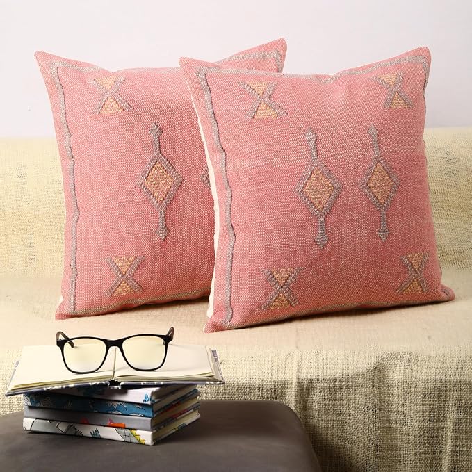 Trade Star 100% Cotton Cushion Covers Handloomed Rug Decorative Cushion case Handwoven Sabra Pillowcase 18x18 Inches Designer Pillow Shams Set of 2 Throw Pillow Cover
