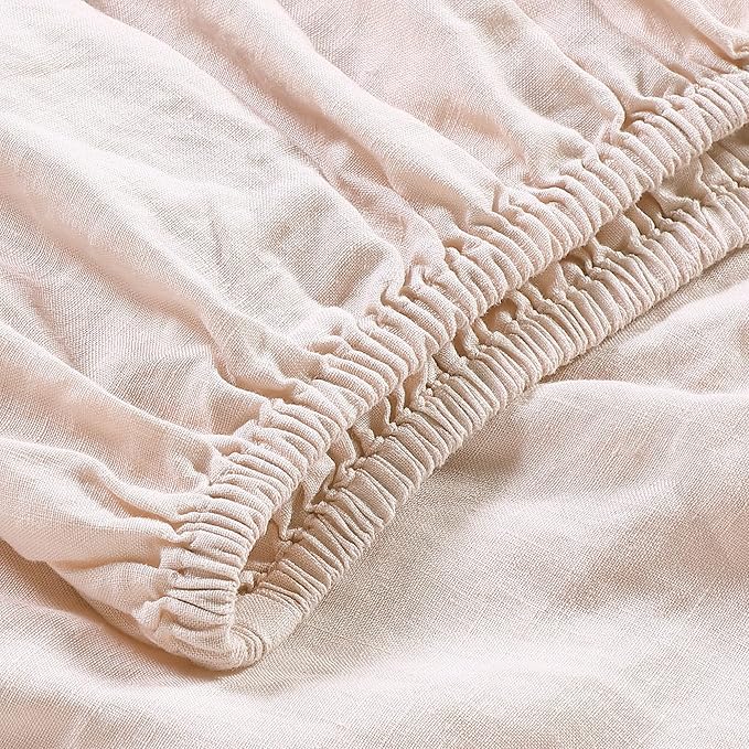 Sijo Stone Washed Organic French Linen Bed Sheet Set, GOTS Certified Organic, Best Cooling Linen Sheet Award by Sleep Foundation, 1 Flat Sheet Only (Blush, King/Cal King)