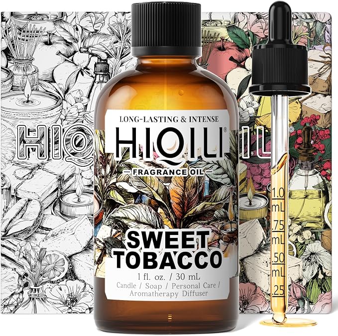 HIQILI Sweet Tobacco Fragrance Oil for Diffuser, Candle & Perfume Making | for Soap, Body Scrubs & Air Freshener Spray Making, Rich Scent - 1 Fl Oz / 30 ML