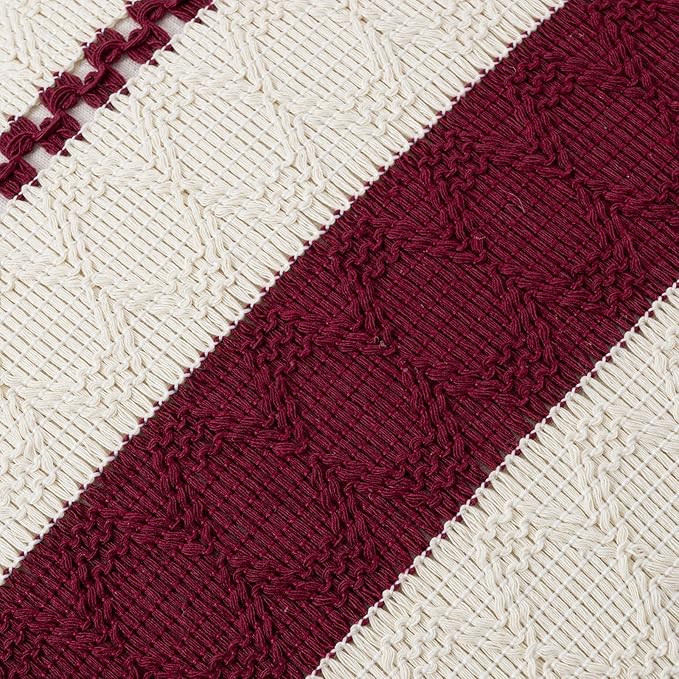 Fancy Homi Set of 2 Burgundy Boho Big Decorative Throw Pillow Covers 24x24 Inch for Couch Bed Sofa, Aesthetic Modern Farmhouse Christmas Room Decor, Soft Cotton Textured Wind Red Cushion Case