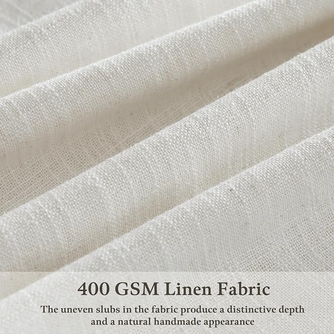 Beige White Pinch Pleated Linen Curtains 54 Inch Long for Kitchen with Rings Hooks Back Tab Light Filtering Farmhouse Short Semi Sheer 54 Inch Curtain for Dining Room Bedroom Small Window W50xL54