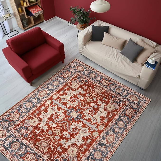 Keen Home Design 48"x72" Rug - Machine Washable Area Rug with Non-Slip Backing, Ideal for Living Room, Dining Room, Bedroom - Vintage, Easy Clean, Durable, Low Pile Rug - (4' x 6')