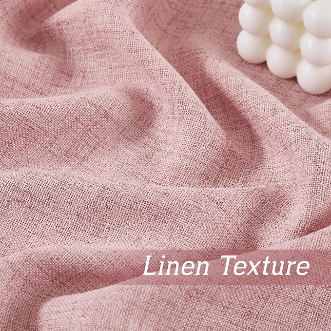 RYB HOME Living Room and Bedroom Curtains and Drapes Linen Sheer, Light Filtering Curtains 84 inches Long, Back Tab/Rod Pocket, Peach Blush, W 52 x L 84 inches, 2 Panels Set