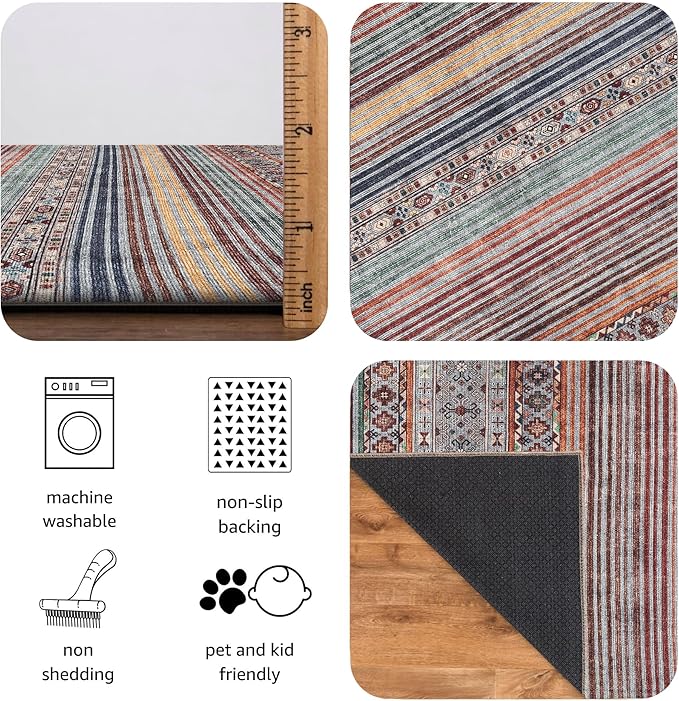 Keen Home Design 30"x144" Rug - Machine Washable Runner Rug with Non-Slip Backing, Ideal for Hallway, Entryway, Kitchen, Laundry Room - Vintage, Easy Clean, Durable, Low Pile - (2'6" x 12')