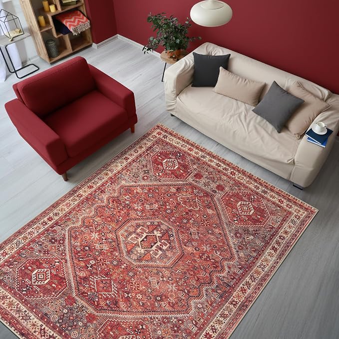 Keen Home Design 5x7 Rug - Machine Washable Area Rug with Non-Slip Backing, Ideal for Living Room, Dining Room, Bedroom - Vintage, Easy Clean, Durable, Low Pile Rug - (5' x 7')