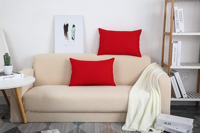 TangDepot 100% Cotton Solid Throw Pillow Cover 12x20 Red | 100% cotton, same-color zip, machine wash & air dry. For living room, bedroom, office, car. 42 colors, 125 sizes. Cover only.