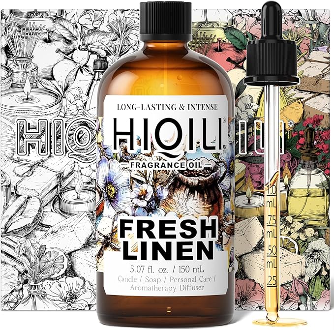 HIQILI Fresh Linen Fragrance Oil for Laundry Dryer Balls - 5.07 Fl Oz | Long-Lasting Freshie Scents for Laundry and Essential Oils Diffuser, DIY Candle, Soap, Room Spray, Graduated Dropper Included
