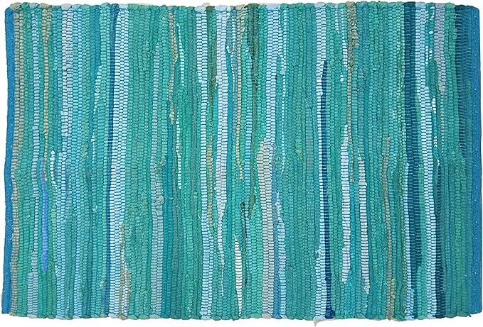 Cotton Hand Woven Chindi Rug 2x3 Feet - Teal, Reversible Accent Front Door Mat Ideal for Kitchen, Entryway, Laundry Room | Green Durable Farmhouse Indoor Outdoor Floor Rag Rugs Ideal for Kids Space