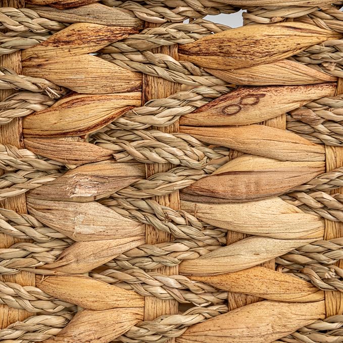 Household Essentials Water Hyacinth Seagrass Scoop Basket with Bamboo Handle, Natural
