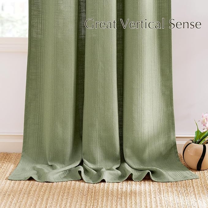 NICETOWN Linen Waffle Weave Sage Green Curtains for Bedroom, Privacy Farmhouse Drapes Light Filtering Window Treatments for Living Room, W52 x L96, 2 Panels
