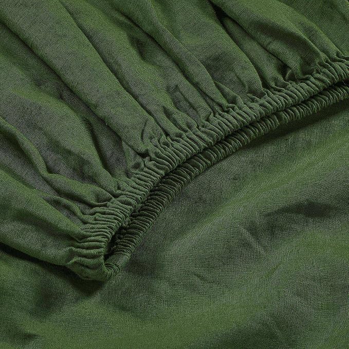 Sijo Stone Washed Organic French Linen Bed Sheet Set, GOTS Certified Organic, Best Cooling Linen Sheet Award by Sleep Foundation, 1 Flat Sheet Only (Forest, Full/Queen)