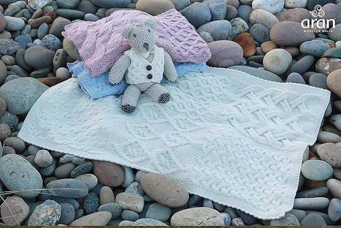 Aran Woollen Mills Supersoft Merino Knit Patch Cot Throw 22" x 32" (Natural)