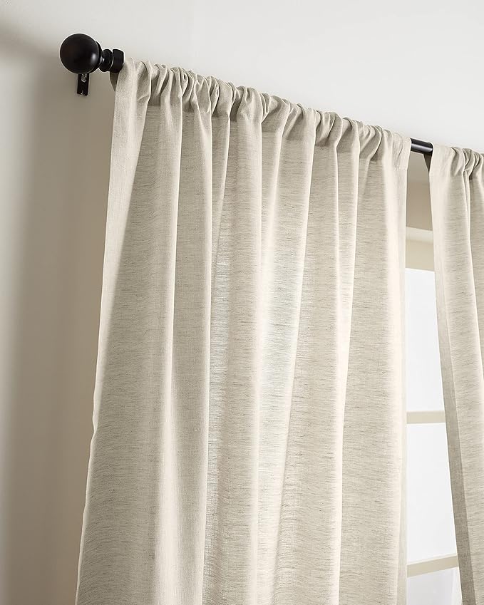 Solino Home Light Natural Linen Curtain 52 x 84 Inch, Light Filtering Rod Pocket Curtain 84 Inch, 100% Pure Linen European Flax Window Treatment Panel for Living Room, Bedroom - 1 Panel
