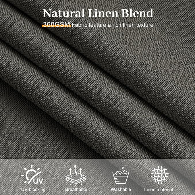 Pinch Pleated Curtains 90 Inch Length for Living Room, Semi Sheer Linen Pleated Curtain with Hooks Rings Light Filtering Back Tab Drapes for Bedroom Dining Room, 40x90, Charcoal Grey, 2 Panels