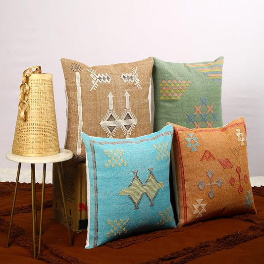 Trade Star Set of 4 Handloomed Pillow Covers 100% Authentic Pure Cotton Cushion Case Set Handwoven Pillowcase Throw Pillow Cover Premium Cushion Cover (Sabra 5)