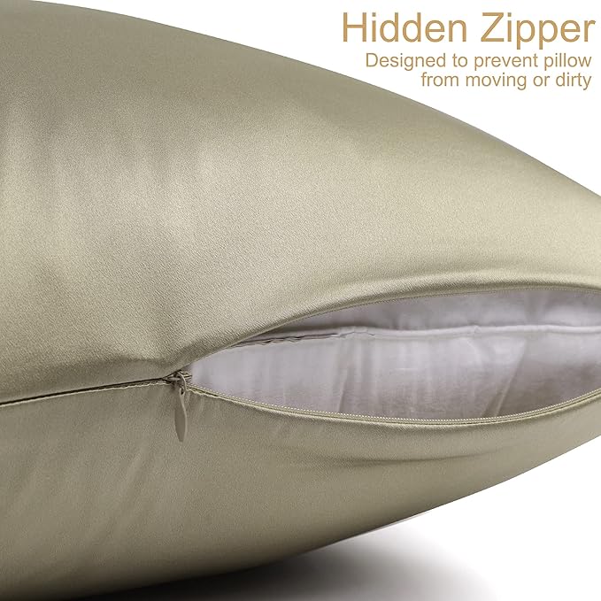 uxcell 1 Pack 100% Charmeuse Pure Silk Pillowcase for Hair and Skin, 350TC 19 Momme Soft Breathable Pillow Case with Hidden Zipper, Light Brown King(20x36inch)