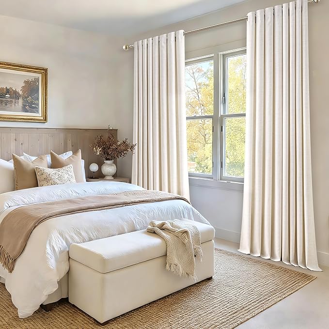 Curtains 108 Inch Thick Linen 2 Panels Natural Ivory Birch Light Filtering Semi Sheer Grommet Drapes Privacy Non See Through Long Curtain for Villa Hallway 52x108 9 Ft