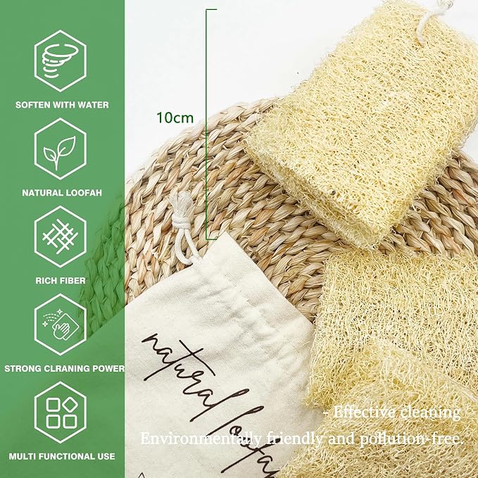 100% Natural Egyptian Loofah Sponge – Premium Exfoliating Body Scrubber for Shower, Deep Cleansing & Gentle Skin Exfoliation, Eco-Friendly & Biodegradable, Pack of 3