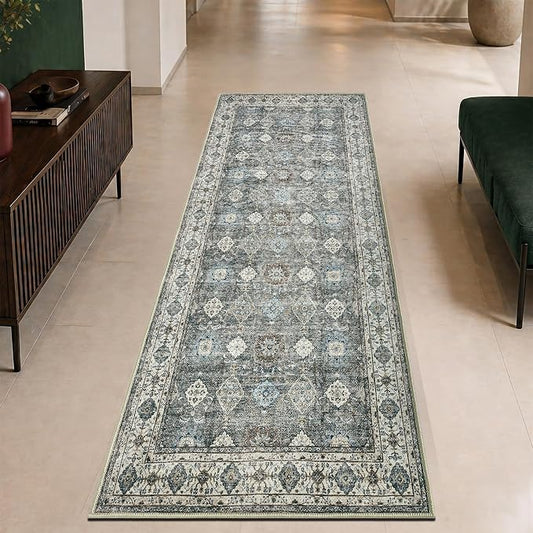 Keen Home Design 30"x120" Rug - Machine Washable Runner Rug with Non-Slip Backing, Ideal for Hallway, Entryway, Kitchen, Laundry Room - Vintage, Easy Clean, Durable, Low Pile - (2'6" x 10')