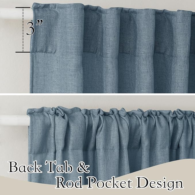 RYB HOME Long Linen Curtains 96 inches Long for Living Room, Light Airy Breathable Window Decor Drapes 2 Panels Set for Laundry Room Home Office, W 52 x L 95 inches, Stone Blue, 2 Panels