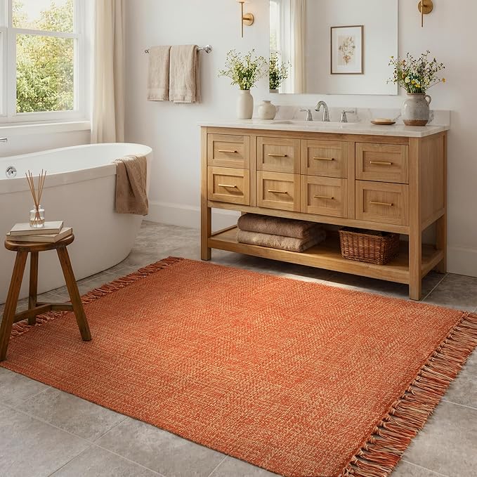Collive Comfy Area Rug 4' x 6', Terra Woven Cotton Bedroom Rugs, Modern Indoor Accent Rug Floor Carpet with Tassel for Living Room, Nursery Room, Dining Room, Bedside
