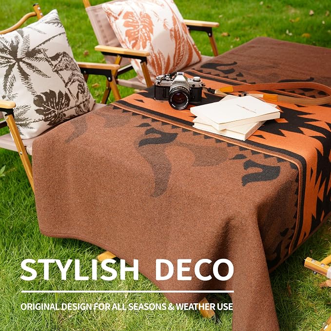 ACUSHLA Merino Wool Blanket - Soft Warm Thick Washable Large Bed Couch Camping Outdoor Travel Throw Blanket All Seasons, Flame Brown 79X63