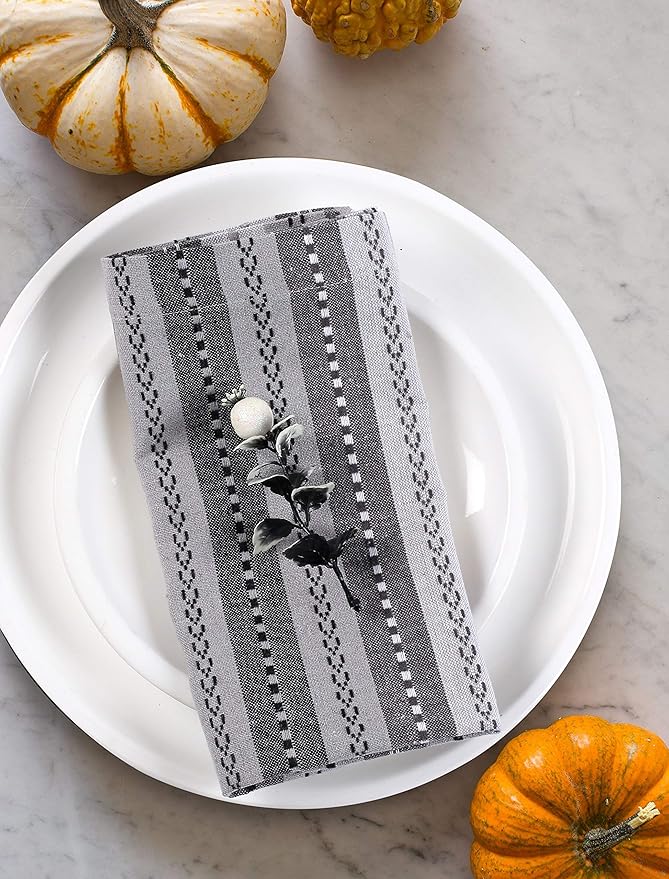 Cotton Cloth Napkin Salsa Stripe Set of 12, Pure 100%18x18 Inch Dinner Napkins, Wedding Napkin, Machine Washable, Cocktail Napkins, Grey Multicolor Life By Cotton