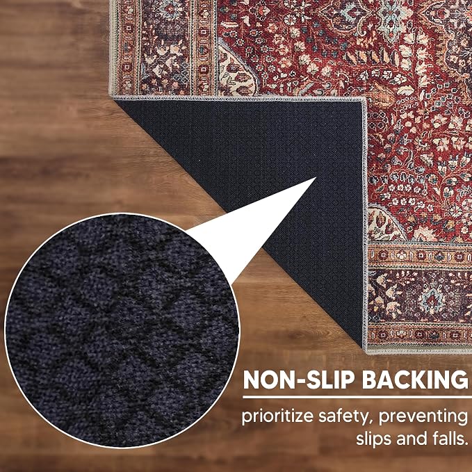 Keen Home Design 5x7 Rug - Machine Washable Area Rug with Non-Slip Backing, Ideal for Living Room, Dining Room, Bedroom - Vintage, Easy Clean, Durable, Low Pile Rug - (5' x 7')